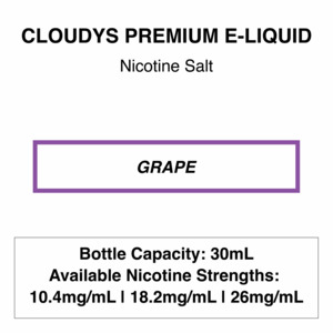 Products: Grape - Cloudys Premium E- Liquid Nic Salt 30 ml - Vapeys NZ - Fast Shipping Premium Vape Stores New Zealand and Australia