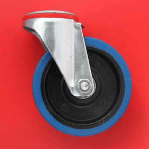 Bolt Hole Swivel Castor 160mm Blue Elastic Rubber Wheel