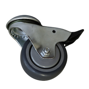 Non Marking Castors: Bolt Hole Swivel Castor 75mm thermoplastic rubber wheel, polypropylene rim, Braked