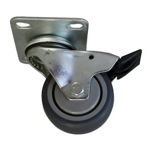Non Marking Castors: Swivel Plate Castor 75mm thermoplastic rubber wheel, polypropylene rim, Braked