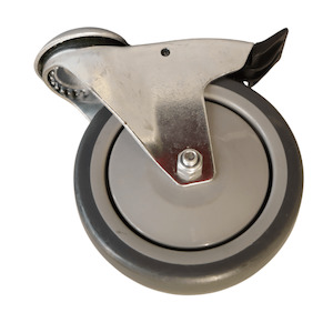 Non Marking Castors: Bolt Hole Swivel Castor 125mm thermoplastic rubber wheel, polypropelene rim, Braked