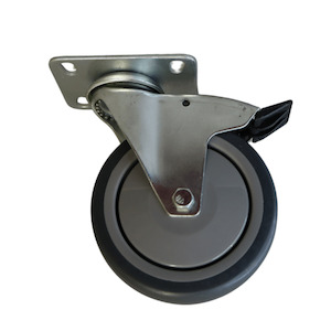 Swivel Plate Castor 125mm thermoplastic rubber wheel, polypropylene rim, Braked