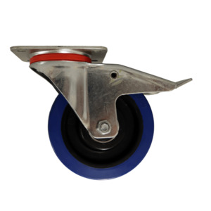 Products: WB160B/PB Swivel Plate Castor 160mm Blue Elastic Rubber Wheel, Braked