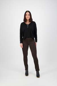 Pull On Pants Permanent: 234M Walnut - Slim Leg Full Length Pinwale Cord Pull On