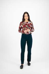 Pull On Pants Permanent: 234M Peacock - Slim Leg Full Length Pinwale Cord Pull On