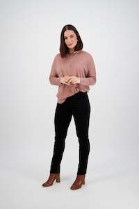 Pull On Pants Permanent: 234M Black - Slim Leg Full Length Pinwale Cord Pull On