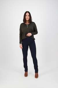 Pull On Pants Permanent: 234K Carbon - Slim Leg Full Length Knit Denim Pull On