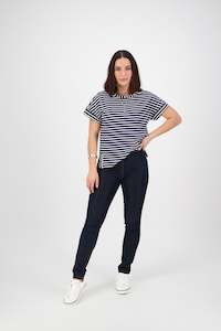 Pull On Pants Permanent: 230CS Indigo Denim - Skinny Leg Full Length Contrast Stitch Denim Pull On