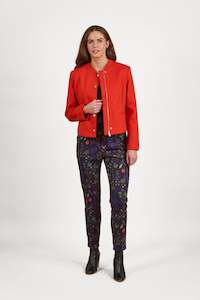 Jackets All: 2084 Blood Orange - Collarless Short Jacket with Concealed Zip
