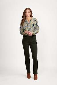 Jeans All: 5004K Forest  - Slim Leg Full Length Knit Denim Jean