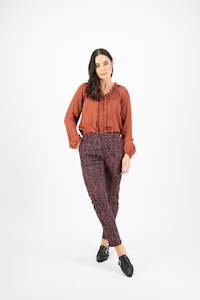 Button Up Pants Sale: 5899A Protea - Skinny Leg Ankle Grazer Printed Pant with Elastic Back Waist