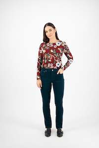 Button Up Pants Permanent Collection: 5910M Peacock - Narrow Leg Full Length Pinwale Cord Pant with Fly