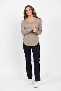 4465 Twig - 100% Merino V Neck Top with Button Cuff Detail