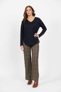 Merino All: 4465 Midnight - 100% Merino V Neck Top with Button Cuff Detail