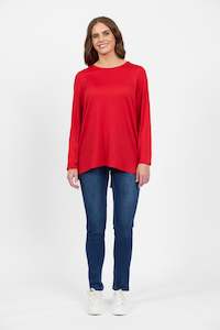 4349 Scarlet - 100% Merino Long Sleeve Top With Back Button Placket