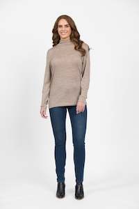 Merino All: 4287 Twig - 100% Merino Basic Long Sleeve Polo Neck Top