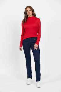 4287 Scarlet - 100% Merino Basic Long Sleeve Polo Neck Top