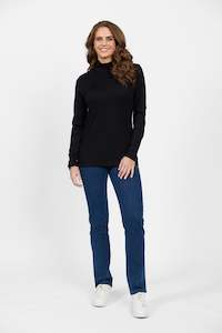 4287 Black - 100% Merino Basic Long Sleeve Polo Neck Top