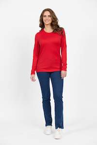 4467 Scarlet - 100% Merino Basic Long Sleeve Crew Neck Top