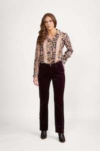 Permanent Collection Button Up Pants: 5911M Arch Cord Pant - Mulberry