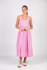 6099 Tiered Dress - Pink Stripe