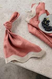 Rose Pink and Beige Waved Linen Table Napkin Set