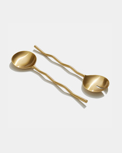 Wave Salad Servers - Matte Brass