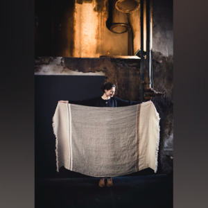 Blankets Throws: Belgian Fouta Throw | Beeswax Stripe
