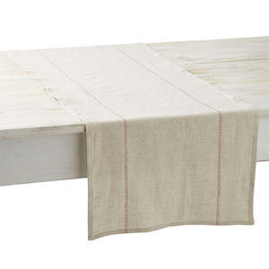 Table Linen: Rythmo Linen Table Runner | Natural/Red | 45cm x 150cm