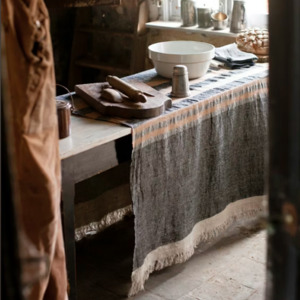 Blankets Throws: Belgian Fouta Throw | Black Stripe