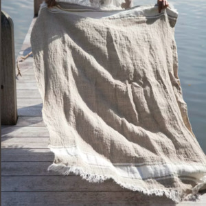 Blankets Throws: Belgian Fouta Throw | Flax Stripe
