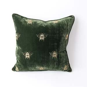 Velvet  Bee Cushion | Green/Gold