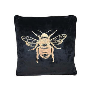 Velvet Cushion Large Bee | Black/Gold