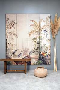 Furniture: Screen/Wall Art Panel | Parrots/Crane Garden
