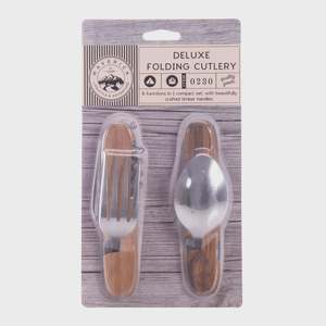 Folding Cutlery Set Natural & Stainless Steel