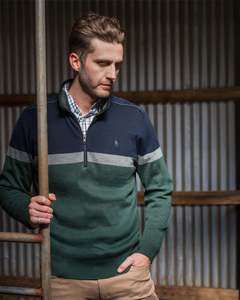 Shirts Tops: Troy Stripe Merino Blend 1/4 Zip Knit Jumper | Marle