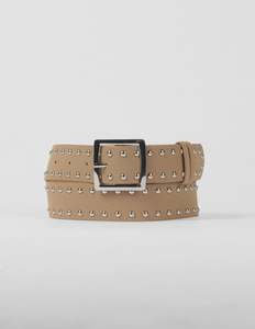 Stella + Gemma Belt | Light Beige with Silver Studs