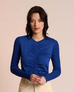 Neris 100% Merino Rouched Top | Lapis