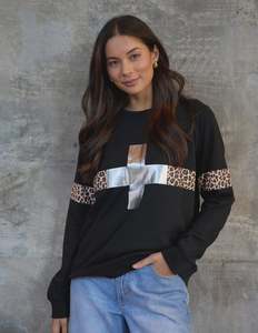 Stella Gemma: Stella + Gemma Classic Sweatshirt | Silver Cross Leopard