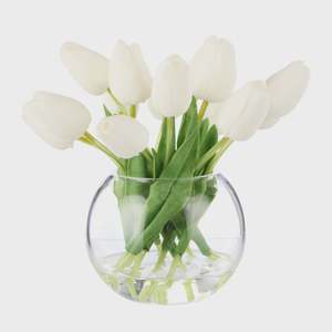Faux Greenery: Sphere Vase | Tulip Bunch - White