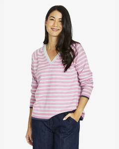 Shirts Tops 2: Jump Duo Stripe V Neck | Rose/Grey