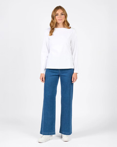 Vassalli Boat Neck Long Sleeve Tee | White