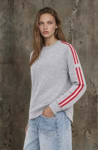 Moss: Moss Bianca Sweat | Grey Marle/ Red Stripe