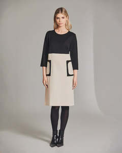 Peruzzi-Patch Pocket Dress | Ecru/Black