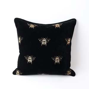 Velvet Multi Bee Cushion Black/Gold
