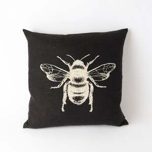 Bee Single Linen Look Cushion | Black