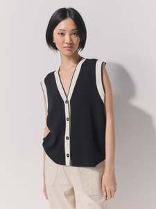 Marco Polo Contrast Trim Knit Vest | Black