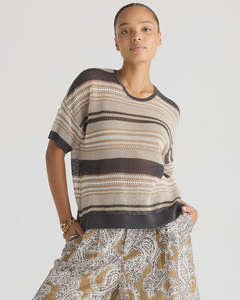 LD + Co Stripe Lace Top | Graphite