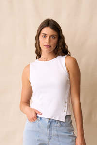 Neris Noah Side Button Tank | White