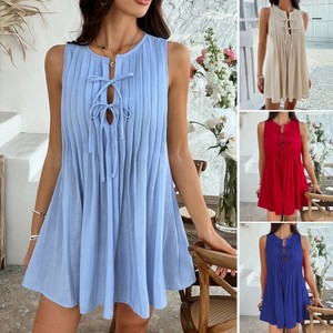 Products: Di Yun's 2025 Spring/Summer cross-border European and American casual vacation style solid color, pleated sleeveless mini dress for children